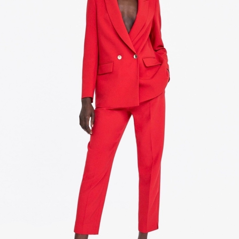 NWT Zara cigarette trouser pant red